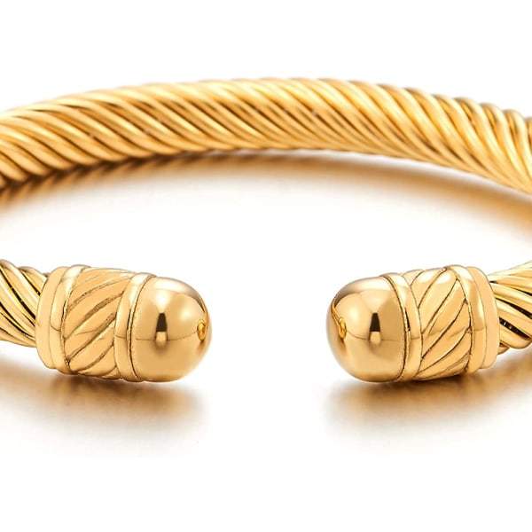 Elastisk justerbar rostfritt stål guldton vriden kabel armband armband för män kvinnor