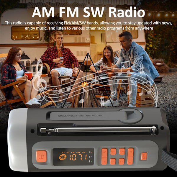 Hätäradio, 4500mAh Kannettava Käsikäyttöinen Aurinkoenergialla Toimiva AM FM SW Radio Ulkoilma Radio Langaton