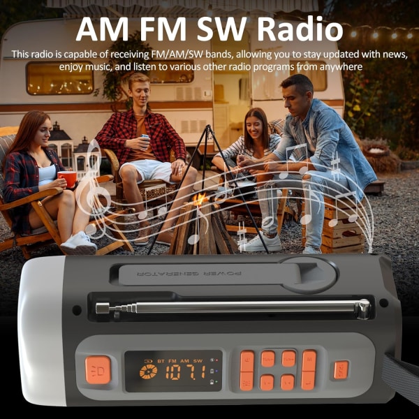 Nødradio, 4500mAh bærbar håndsveiv solcelledrevet AM FM SW-radio utendørs radio trådløs