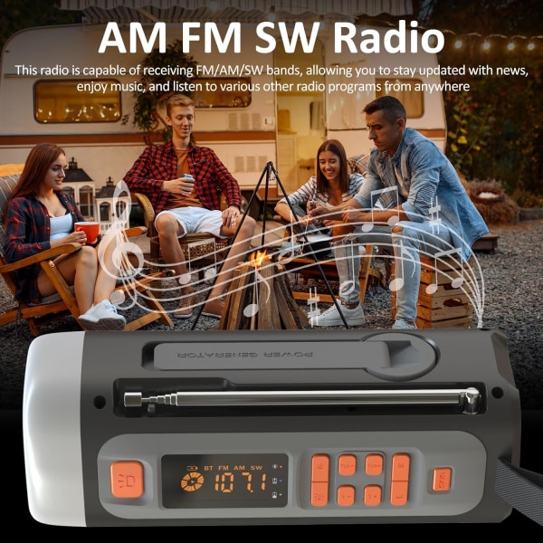 Nödradio, 4500mAh Bärbar Handvev Solcellsdriven AM FM SW Radio Utomhusradio Trådlös