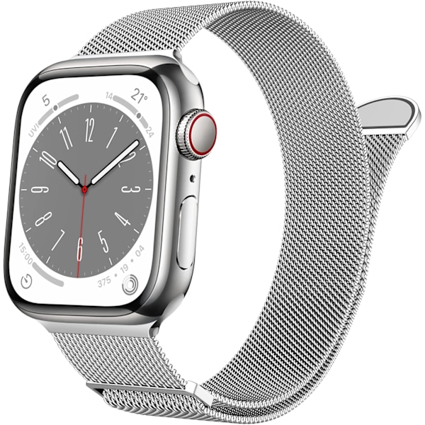 Marge Plus Apple Watch Rem til Kvinder og Mænd, Rustfrit Stål Mesh Loop Magnetisk Spænde Udskiftning til iWatch Remme (41mm/40mm/38mm, Sølv).