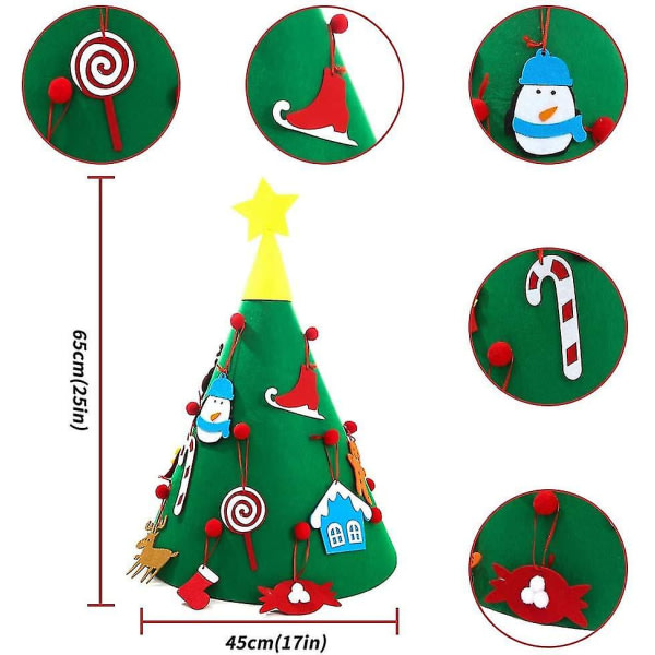 Filt julgran DIY juldekorationer Träd med 18 löstagbara snögubbar
