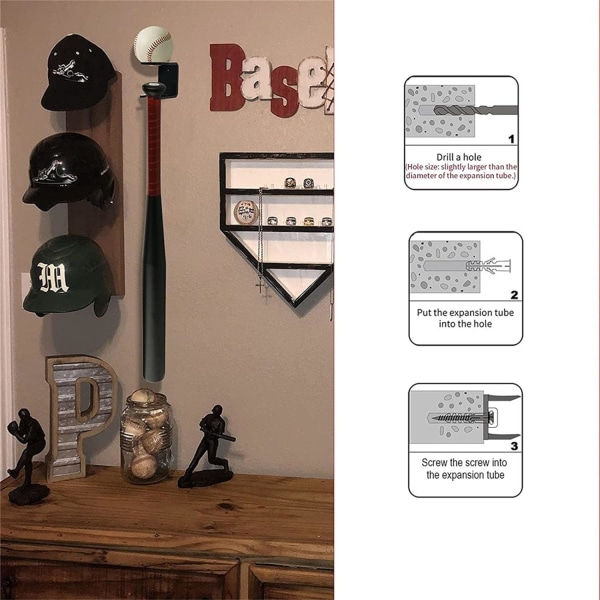 Vægbeslag til flagermus, 2 stk. Vægstativholder til flagermus, Akryl Baseball Bat Vægmontering, Anti-rust Kugle Lodret Akryl Display