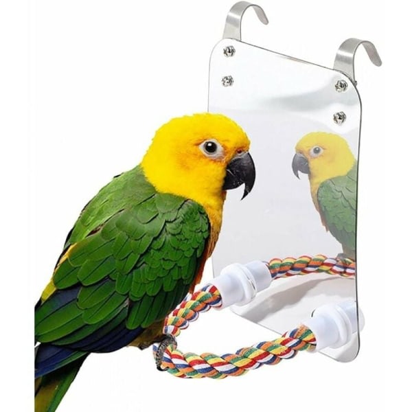 Fuglespeil hengende leke for papegøyer Fuglespeil med tau Stort speilstativ Fargerik tyggeleke for Cockatiel papegøye