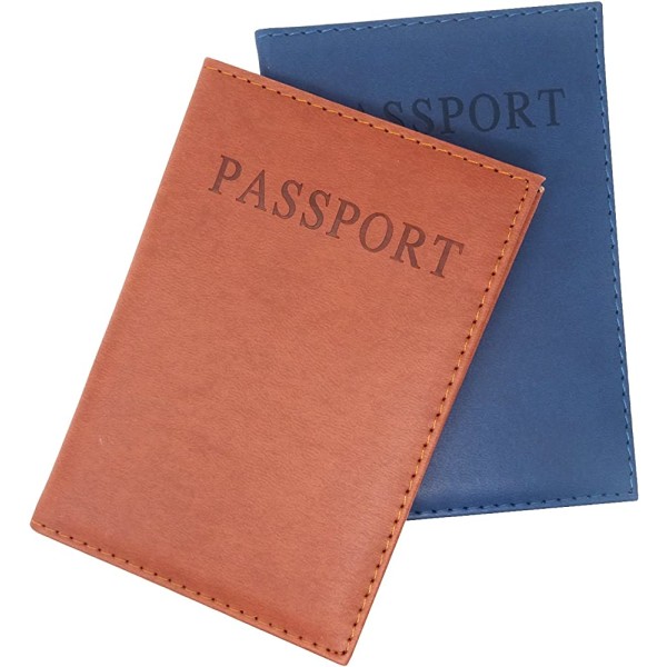 2 STK Passportholder i kunstskinn Passetui for menn og kvinner Brun og mørkeblå