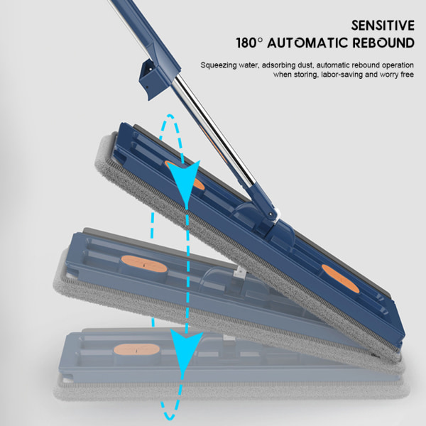 Roterende hoved udvidet flad moppe Arbejdsbesparende rengøringsmoppe til hjemmet i stuen Blue 6 mop pads