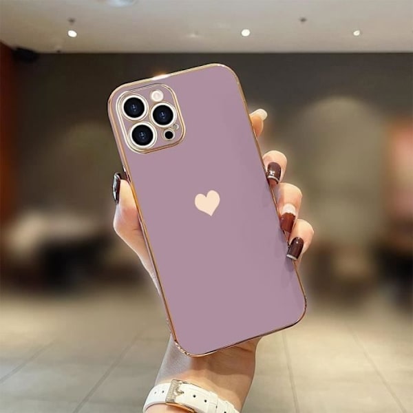 Fodral för iPhone 16 Pro Max, Skydd med Hjärtmönster Mjuk Silikon Lyxig Lila