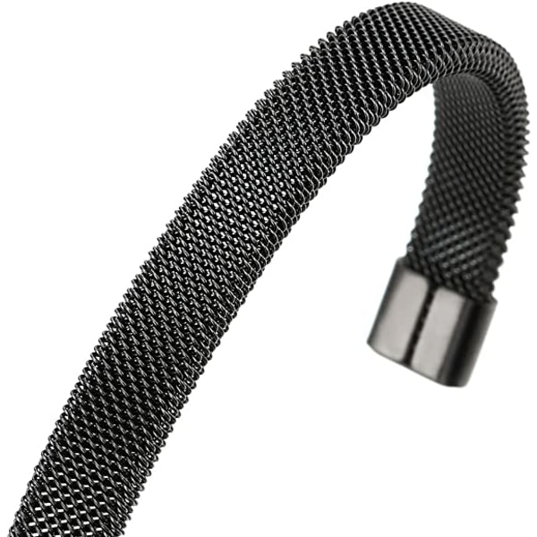 Elastisk justerbart armbånd lavet af sort rustfrit stål mesh
