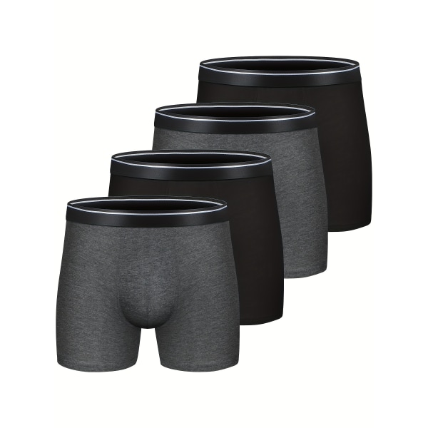 4-pack herr bomull andningsbar bekväm mjuk stretchig enfärgad boxerunderkläder svart