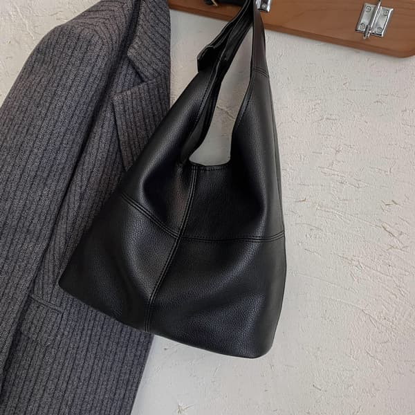 Dame PU Læder Skuldertaske Blød Håndtaske Med Magnetisk Lukning Sort