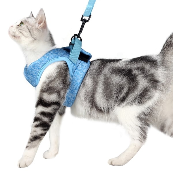 Ultralett og komfortabel kattesele, med bånd (M, blå)