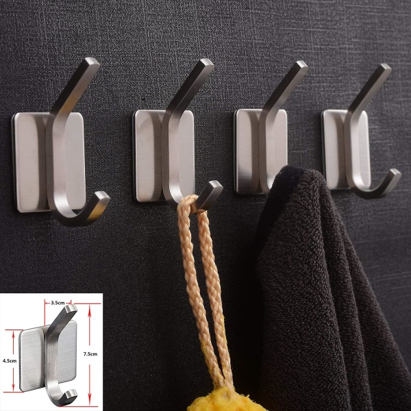 Handdukskrok, självhäftande krokar badrum, självhäftande klädkrok, 4-pack