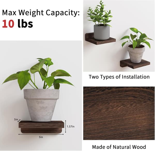 Små flytande vägghyllor 4-pack 13 × 13 cm – Rustika trähyllor för sovrum, vardagsrum, kök och badrum vit white