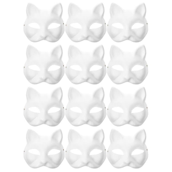 12 tyhjää naamiota Kissanaamarit Puku Cosplay Mask Päiväkoti Tee oma maalaamaton kissanaamiosi