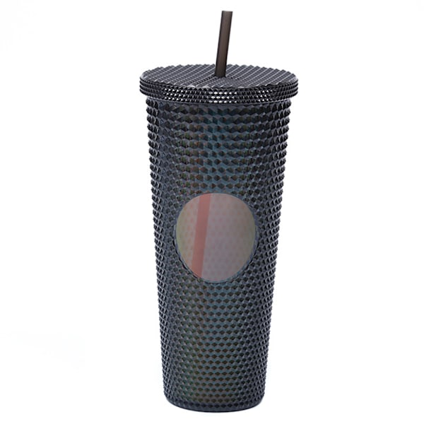710 ml muovimuki kannella ja pillillä, uudelleenkäytettävä jääkahvikuppi, Transparent black