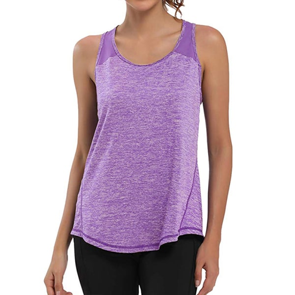 Kvinners Casual Sleeveless Mesh Stitching Yoga Fitness Ts Light purple,XXL