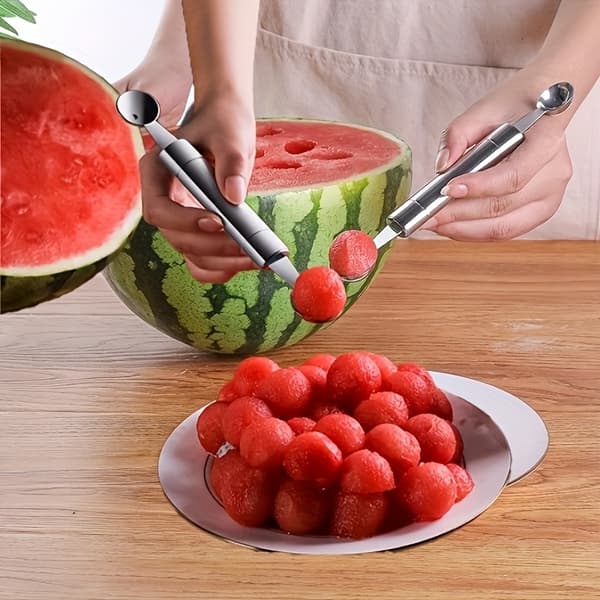 3 stk Sett Vannmelonskive i rustfritt stål, terningkutterdeler og ballskje for sommerfruktspising