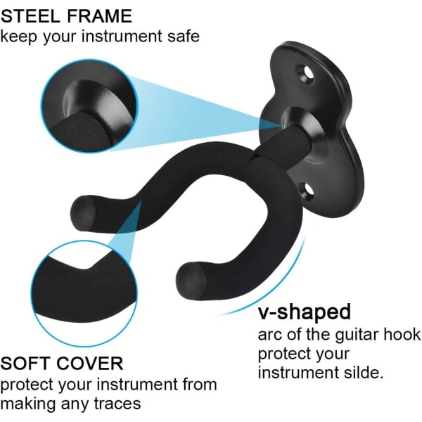 4-pack gitarrhängare väggmonterad hängare krok hållare för akustisk, elektrisk, ukulele, bas, gitarr