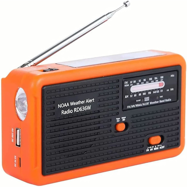 Værradio med solcelle og håndsveiv - Nødradio AM/FM/NOAA Væralarm Bærbar radio