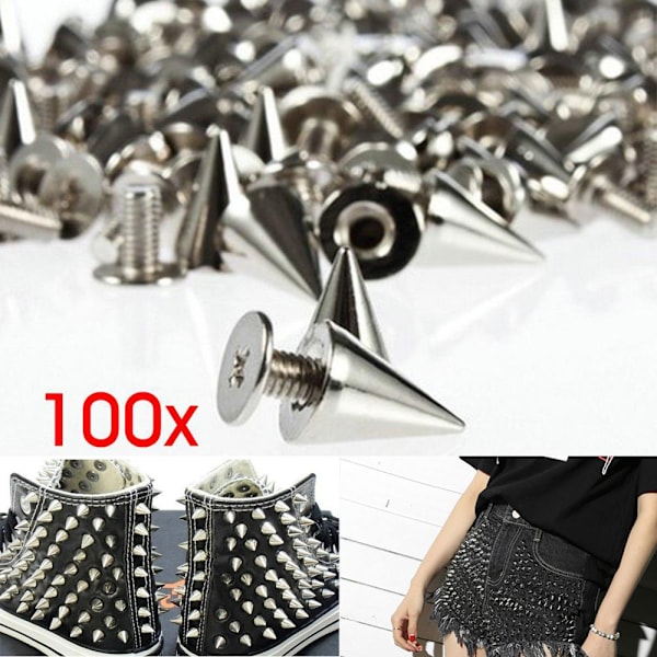 100pcs/set 9.5mm Rivets Spikes Screwback Cone Studs Punk Style