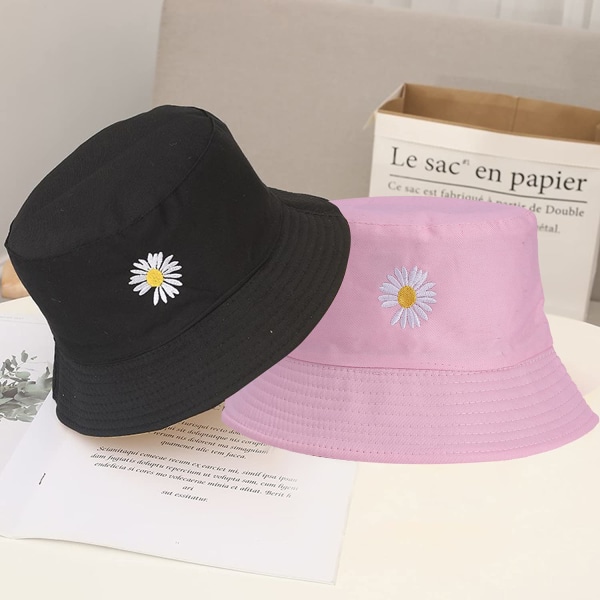 Dame Bucket Print Dobbeltsidig Herre Bomull UV Beskyttelse Solhatt Lagringsbar (Liten Daisy Print)