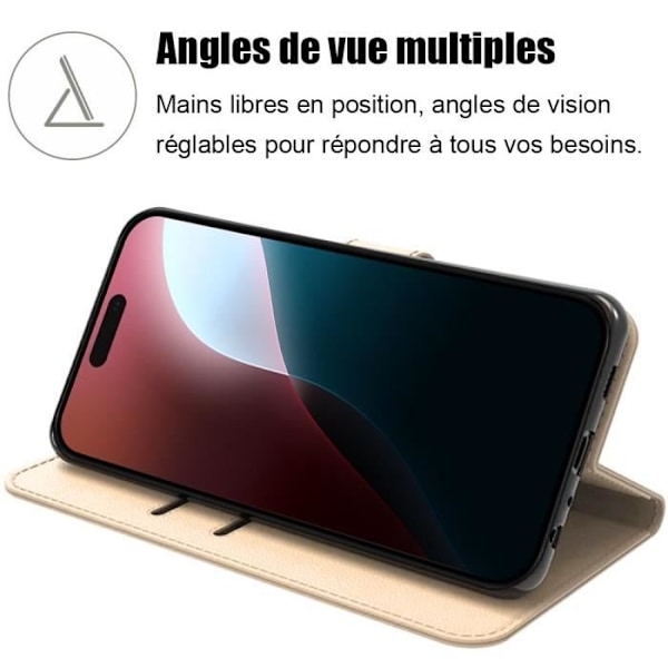 Etui til iPhone 16 Plus, Ridsefast kortlomme 360 graders beskyttelse PU Læder Guld