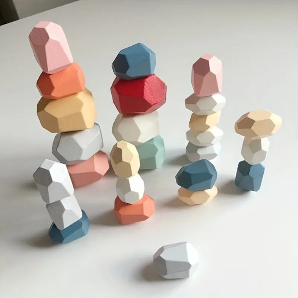 20 st Montessori Trästaplingsstenar Balansstenar - Naturligt Trä Byggklossar