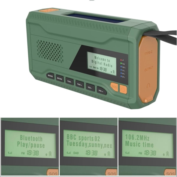 Håndsvinget Generator DAB/FM Bluetooth Radio Nød Håndsving Solenergi Radio