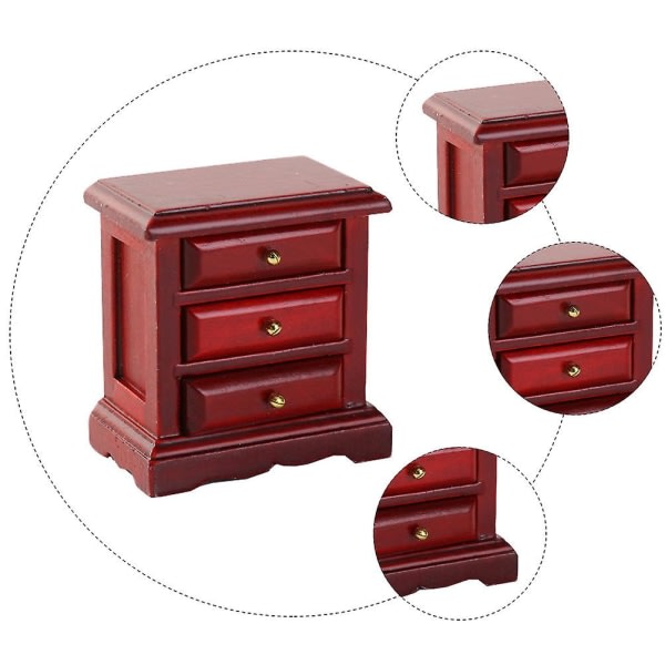 1 st Dockhus Träsängbord Minimöbel Mikrolådskåpdekoration (5,6 X 5,5 cm, röd)