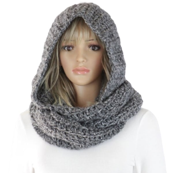 Hette-skjerf i strikk for kvinner, vinter, halsvarmer, skjerf, utendørs dark grey