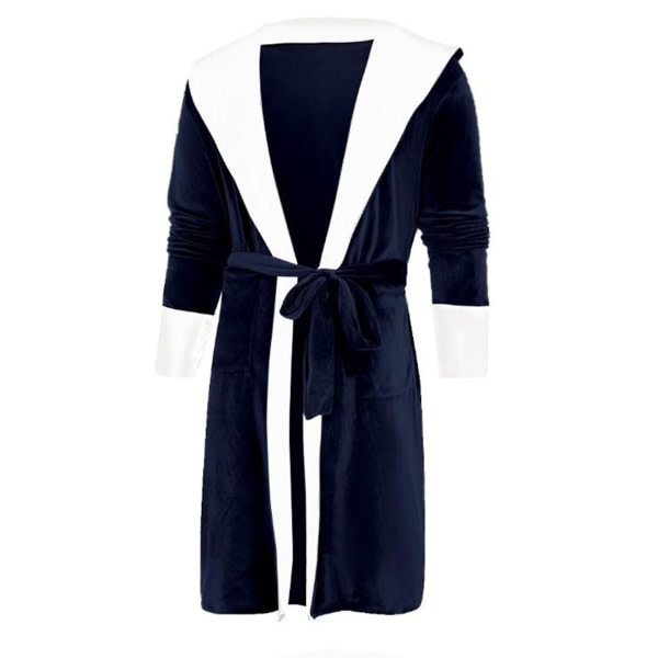 Women Sherpa Fleece Dressing Gown Soft Dressing Gown Hooded Fluffy Towling Bathrobe High Quality Navy 3XL