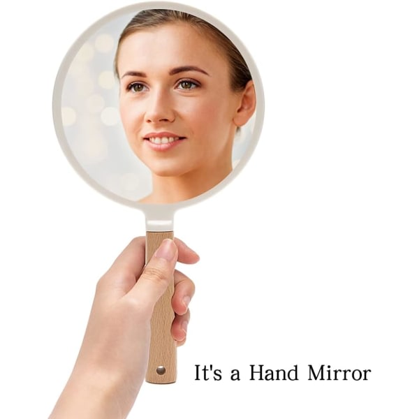 Håndholdt speil med håndtak for sminke, lite søtt trebarberingsspeil med hull som henger bærbart (rundt)
