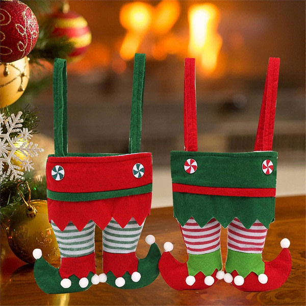 Julekonfektpose, 2-pak julemandsstøvler slikpose, stofpose til gaveposefyld, julegavedekoration
