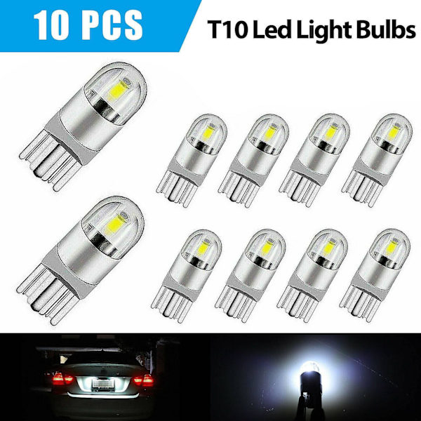 10 stk 6000k Canbus T10 168 194 W5w Dome Licens Side Marker Led pære hvid