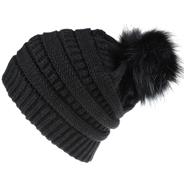 Fashion retro headwear female solid color knitted hat in wool ball