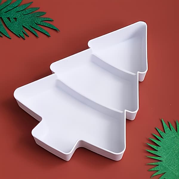 Julgransformad Snackstallrik med Röd Tallrik & Grenar, Slitstark Plast White