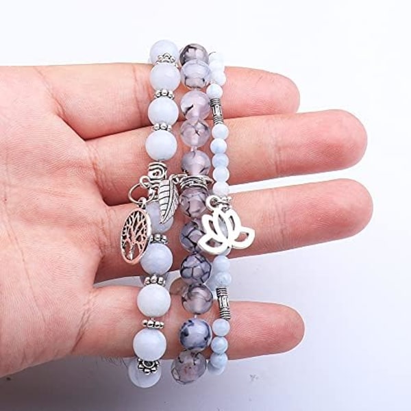 Tree of Life Yoga Healing Stone Armbånd,Flerlags Lotus Chakra Stone Reiki armbåndsett,Angst Krystall Naturstein,for kvinner Stress Relief