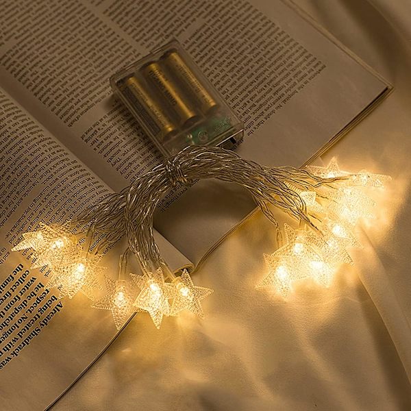 Stjerneformet Lysstreng 10 ft 20 LED Feelyse Batteridrevet Vandafvisende Indendørs Til Soveværelse Fest Bryllup Juletræ Dekorationer (Varmt Hvidt)