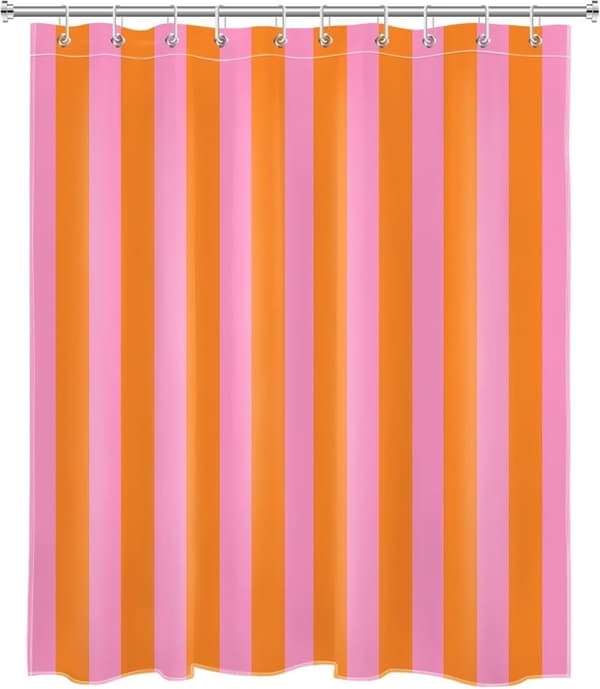 Vattentätt Anti-Mögel Duschdraperi 180x180cm Polyester med Krokar Pink and white