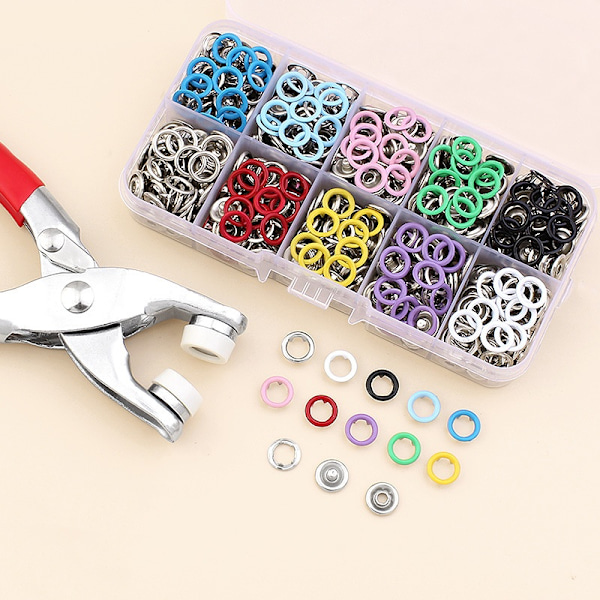 Tryckknappar med verktyg 100 st 9,5 mm - Perfet MultiColor