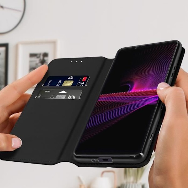 Sony Xperia 1 III Lompakko Flip-kotelo Videotuen Ominaisuudella Musta Musta