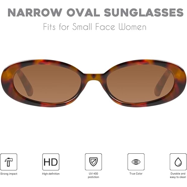 Retro Tiny Oval Solbriller til Kvinder med Lille Ansigt Smal Stil
