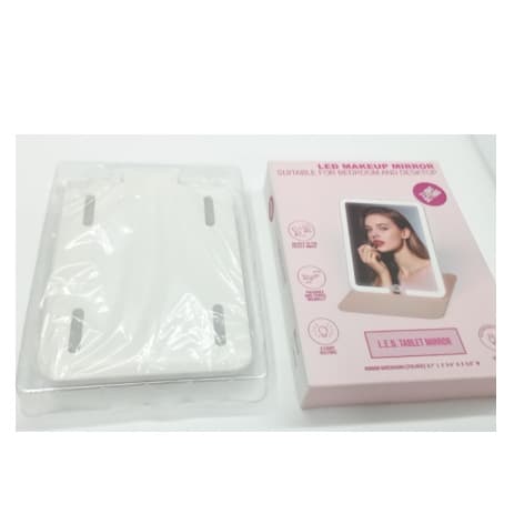 Bærbart foldbart LED makeup-spejl med genopladeligt batteri, 3-farvet lys dæmpbart rejsespejl White