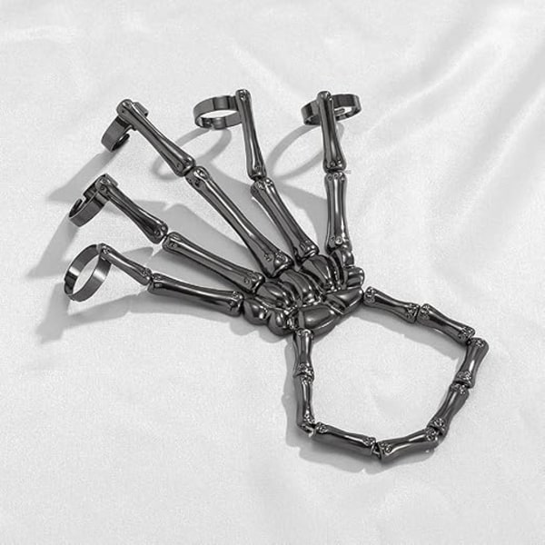 Skelett Punk Handben Skelettarmband med Ring Skalle Fingrar Armband Spökhandske Kedja för Män och Kvinnor Halloween