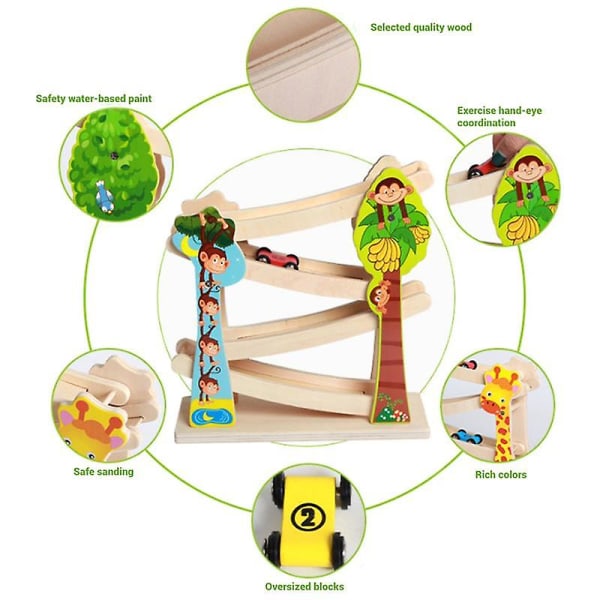Montessori trebilrampe for barn, racingleketøy, parkeringsbane