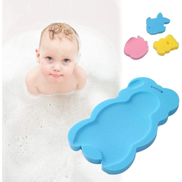 Baby kylpysienityyny Liukumaton söpö sarjakuva vartalosienimatto Pehmeä vauvan kylpysieni antibakteerinen tyyny baby kylpymatto vastasyntyneen hajuton A-sininen