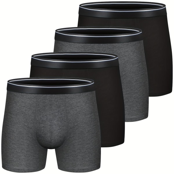4-pack herrbomull Andas bekvämt mjukt, stretchigt enfärgat boxer 4-pack, 2 svarta och 2 grå