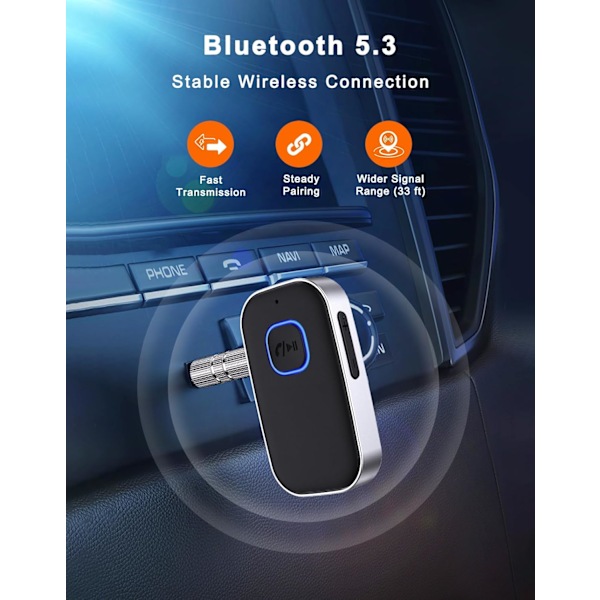Bluetooth-modtager til bil, støjreducerende Bluetooth-biladapter, trådløs lydmodtager til hjemmstereo/kablede hovedtelefoner, håndfri opkald
