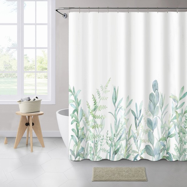 Shower Curtain Green Leaves Flowers Plants Bathroom Textile Curtain  Incl. 12 C-Rings 180X180(Wxh) Cm