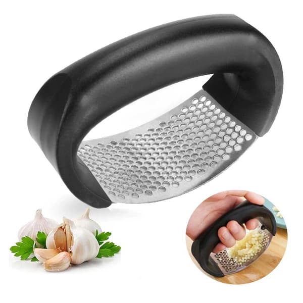 Garlic Press in Steel - Garlic Press Handle - Black black black
